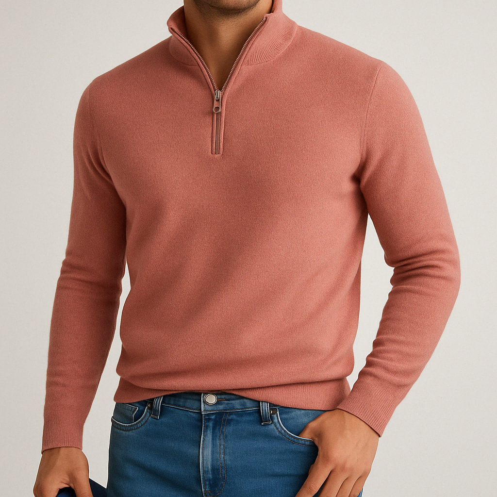 Herren - Pullover mit Viertel-Reißverschluss - Kaschmirmischung - Bequemer Strick, lässige Passform für den Alltag