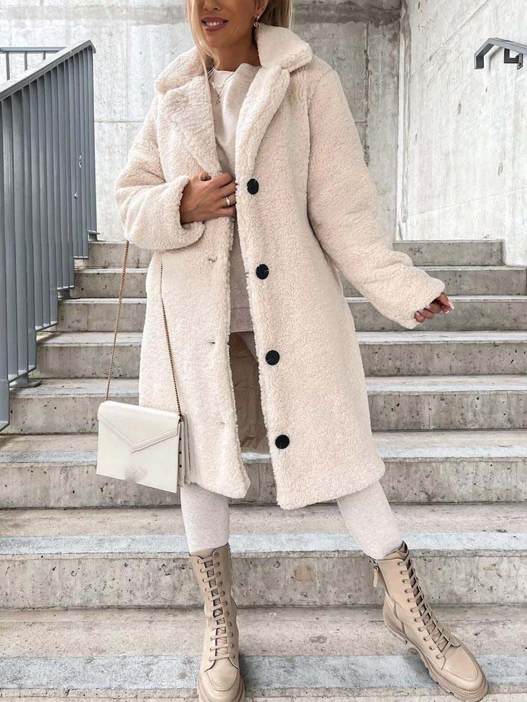 Damen - Teddy Mantel - Warme lange Oberbekleidung - Übergröße - Gemütlichen Stil