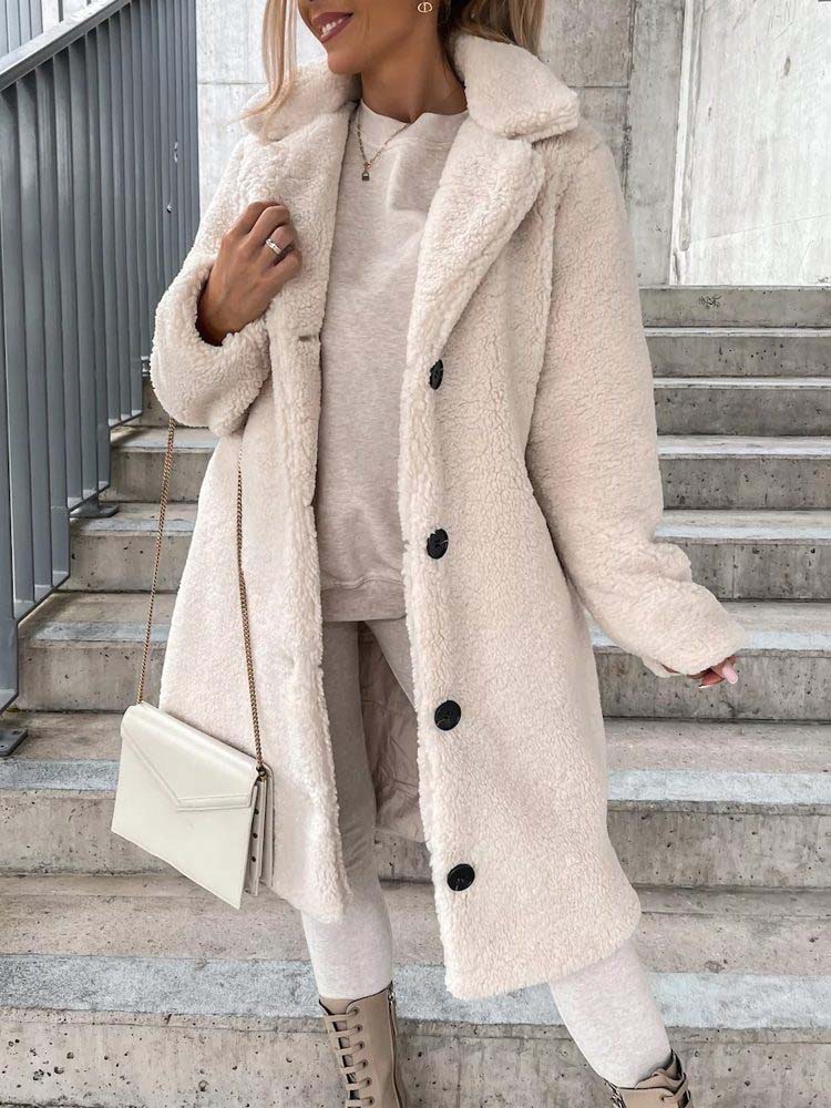 Damen - Teddy Mantel - Warme lange Oberbekleidung - Übergröße - Gemütlichen Stil