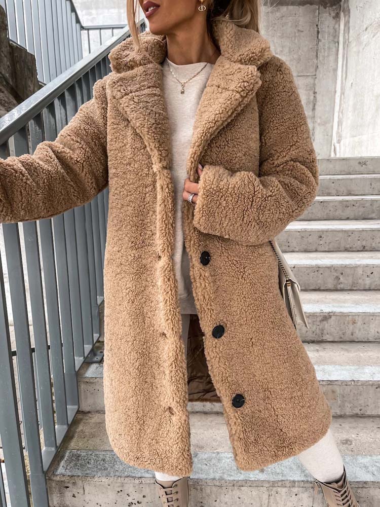 Damen - Teddy Mantel - Warme lange Oberbekleidung - Übergröße - Gemütlichen Stil