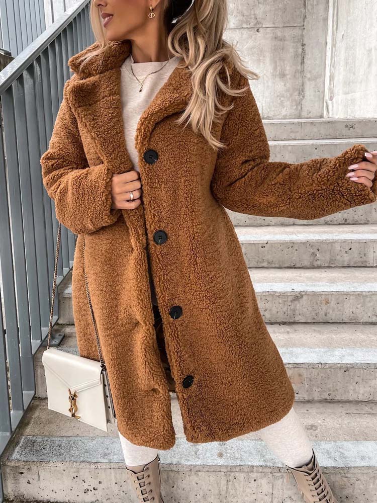 Damen - Teddy Mantel - Warme lange Oberbekleidung - Übergröße - Gemütlichen Stil