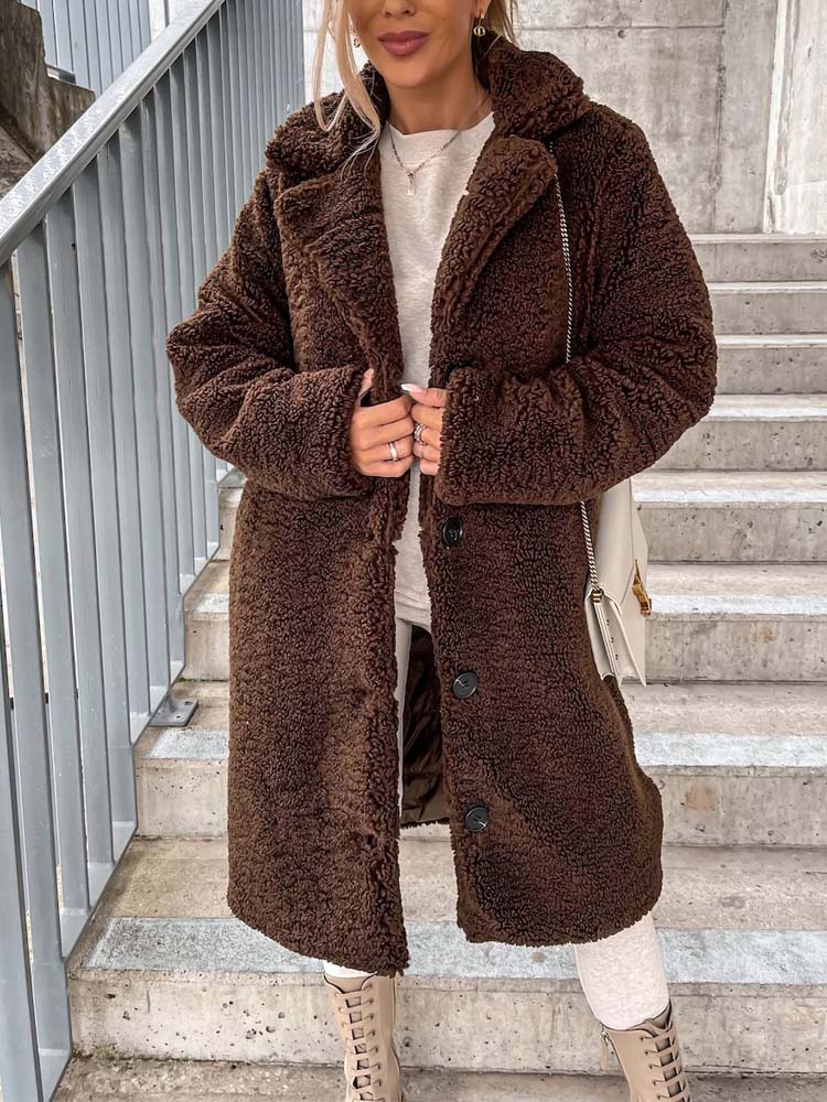 Damen - Teddy Mantel - Warme lange Oberbekleidung - Übergröße - Gemütlichen Stil