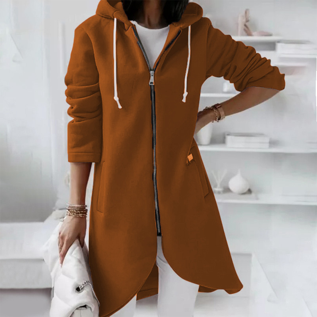 Damen - Langer Kapuzenpulli - Weichem Material - Zip-Up Design - Bequeme und stilvolle Freizeitkleidung
