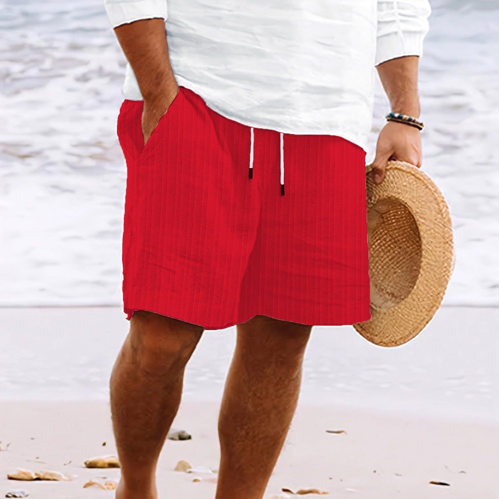 Herren - Cargo Shorts - Baumwoll Leinen Mischung - Ideal für Freizeit & Outdoor