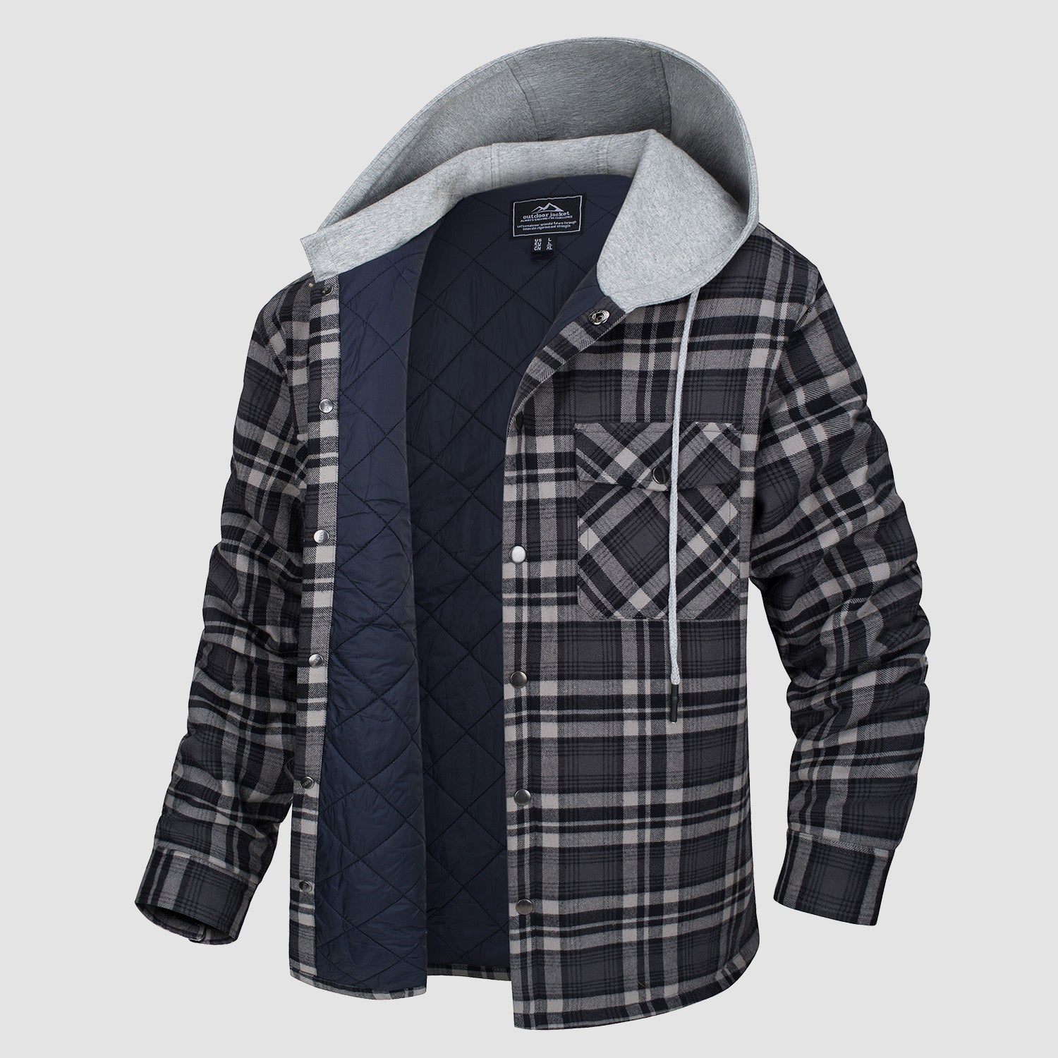 Herren - Gesteppte Flanelljacke mit Kapuze - Baumwolle - Warmes Design für Casual Outerwear