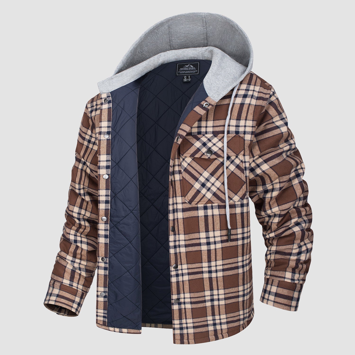 Herren - Gesteppte Flanelljacke mit Kapuze - Baumwolle - Warmes Design für Casual Outerwear