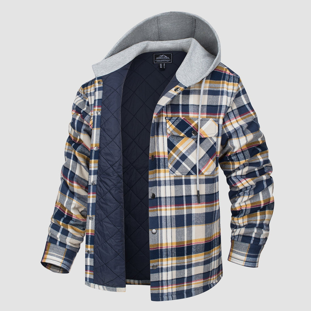 Herren - Gesteppte Flanelljacke mit Kapuze - Baumwolle - Warmes Design für Casual Outerwear