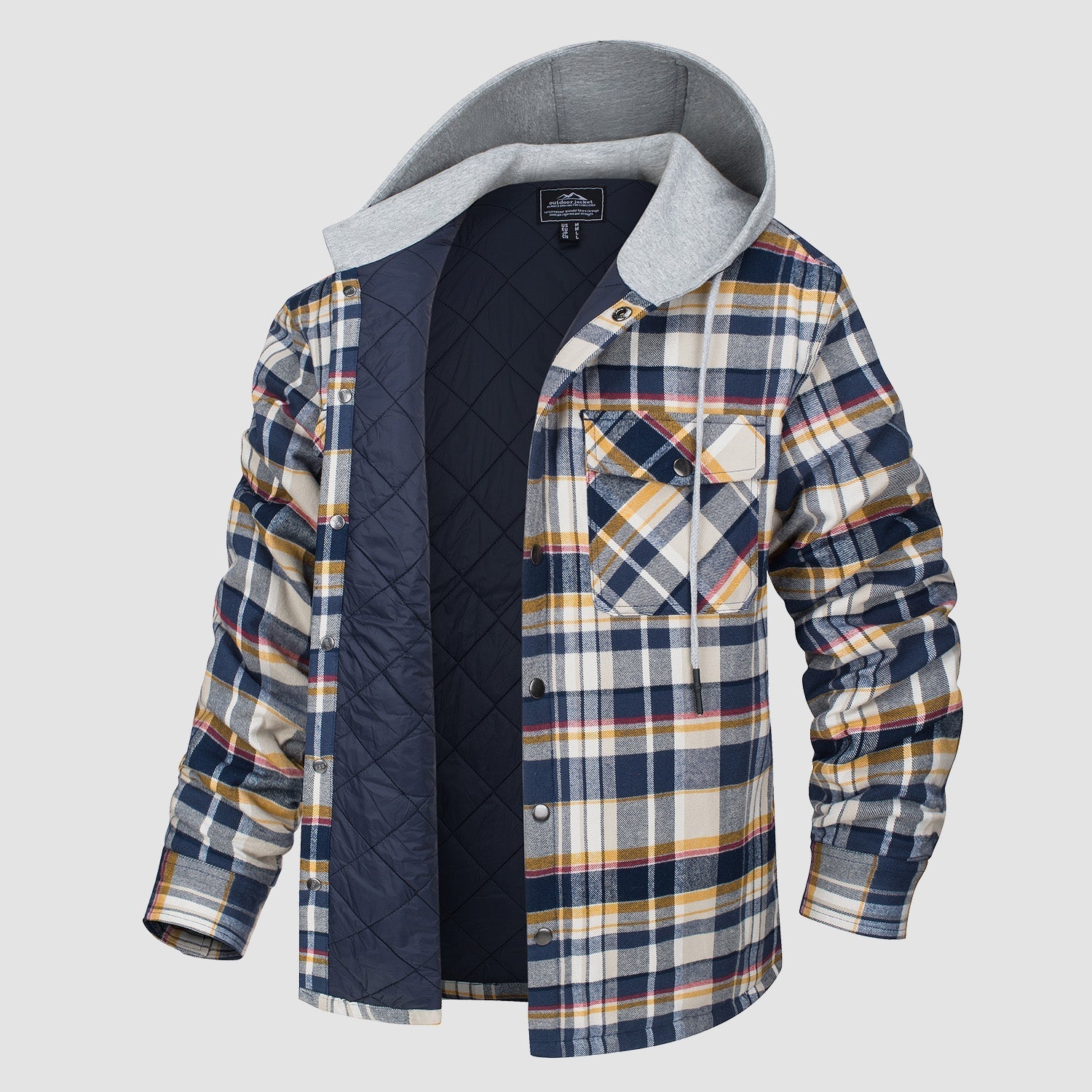 Herren - Gesteppte Flanelljacke mit Kapuze - Baumwolle - Warmes Design für Casual Outerwear