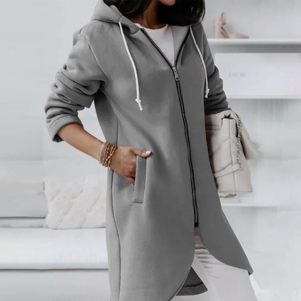 Damen - Langer Kapuzenpulli - Weichem Material - Zip-Up Design - Bequeme und stilvolle Freizeitkleidung