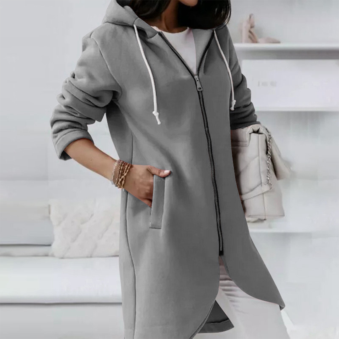 Damen - Langer Kapuzenpulli - Weichem Material - Zip-Up Design - Bequeme und stilvolle Freizeitkleidung