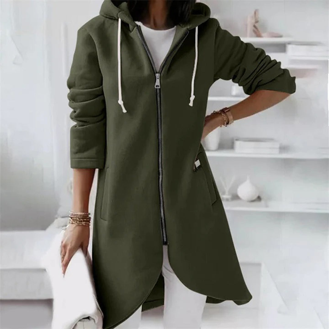 Damen - Langer Kapuzenpulli - Weichem Material - Zip-Up Design - Bequeme und stilvolle Freizeitkleidung