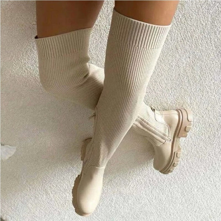 BOOTLY™ - OBERSCHENKELHOHER DAMENSTIEFEL AUS STRICK MIT STRETCH