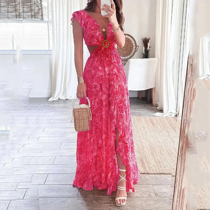 Damen - Elegantes geblümtes Maxikleid - Leichtem Material - Perfekt für den Sommer