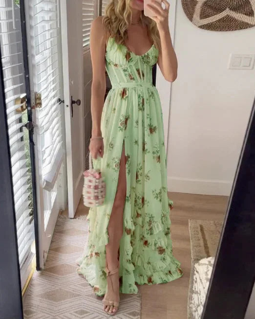 Damen - Elegantes geblümtes Maxikleid - Leichtem Stoff - Perfekt für den Sommer