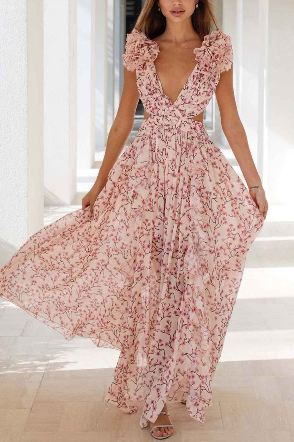 Damen - Maxikleid mit floralem Muster - Leichtem Material - Perfekt für besondere Anlässe