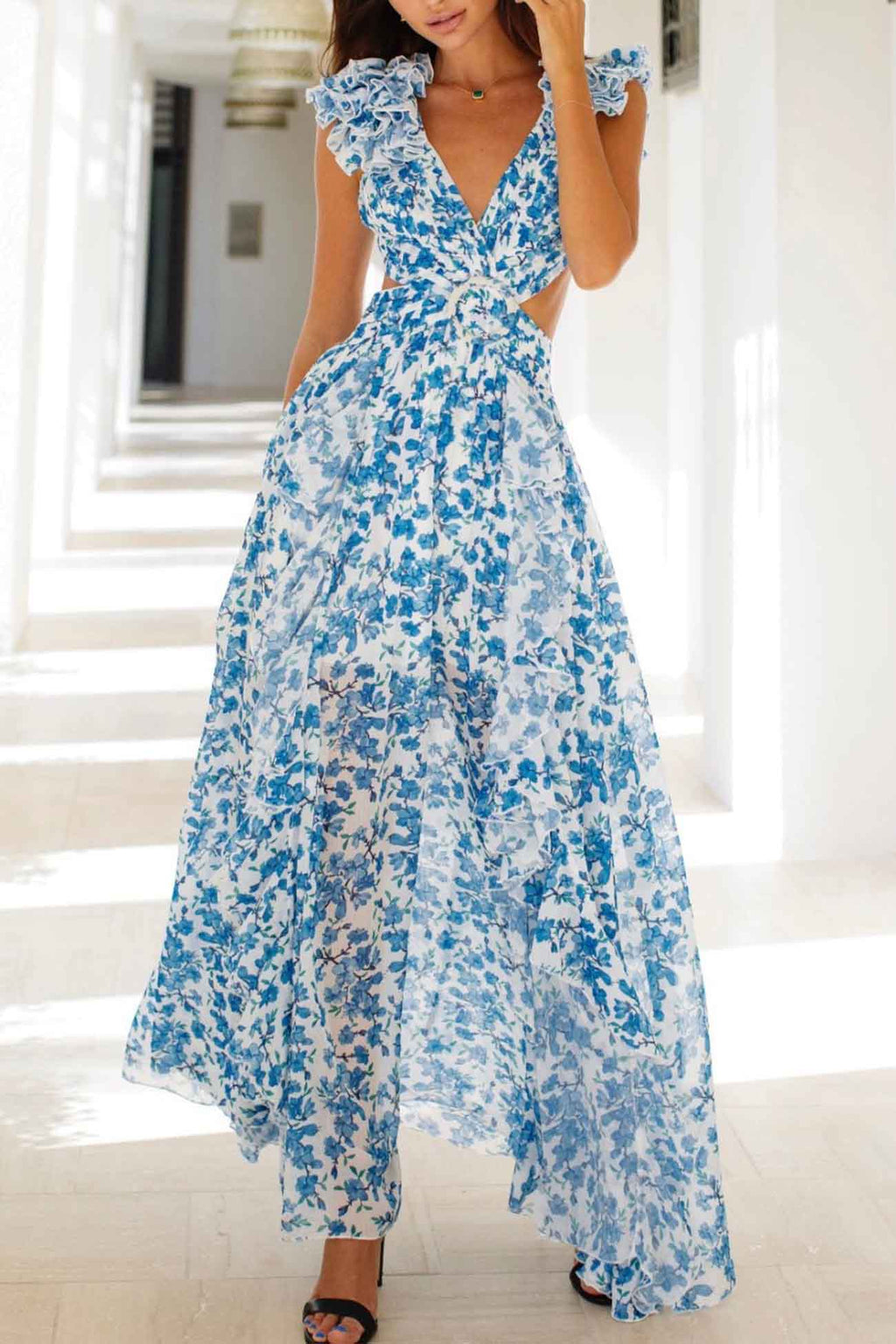 Damen - Maxikleid mit floralem Muster - Leichtem Material - Perfekt für besondere Anlässe