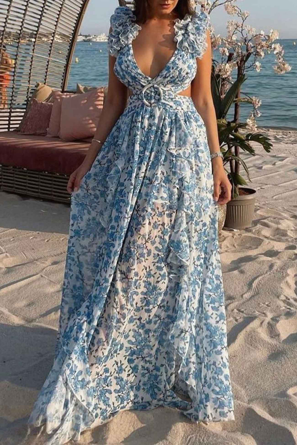 Damen - Maxikleid mit floralem Muster - Leichtem Material - Perfekt für besondere Anlässe