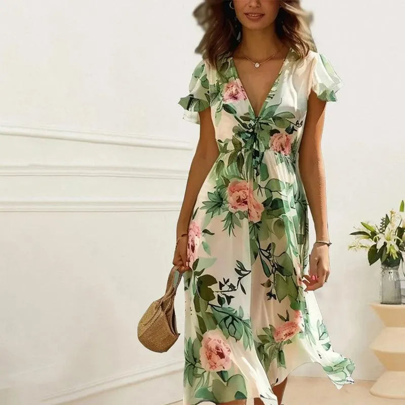 Damen - Sommerkleid mit Blumenmuster - Atmungsaktiver Stoff - Perfektes Sommeroutfit