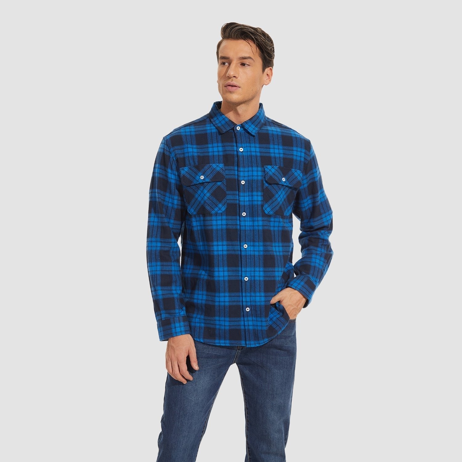 Herren - Langarmhemd - Baumwolle - Karierter Flanell im Casual Style - Bequem und Trendy