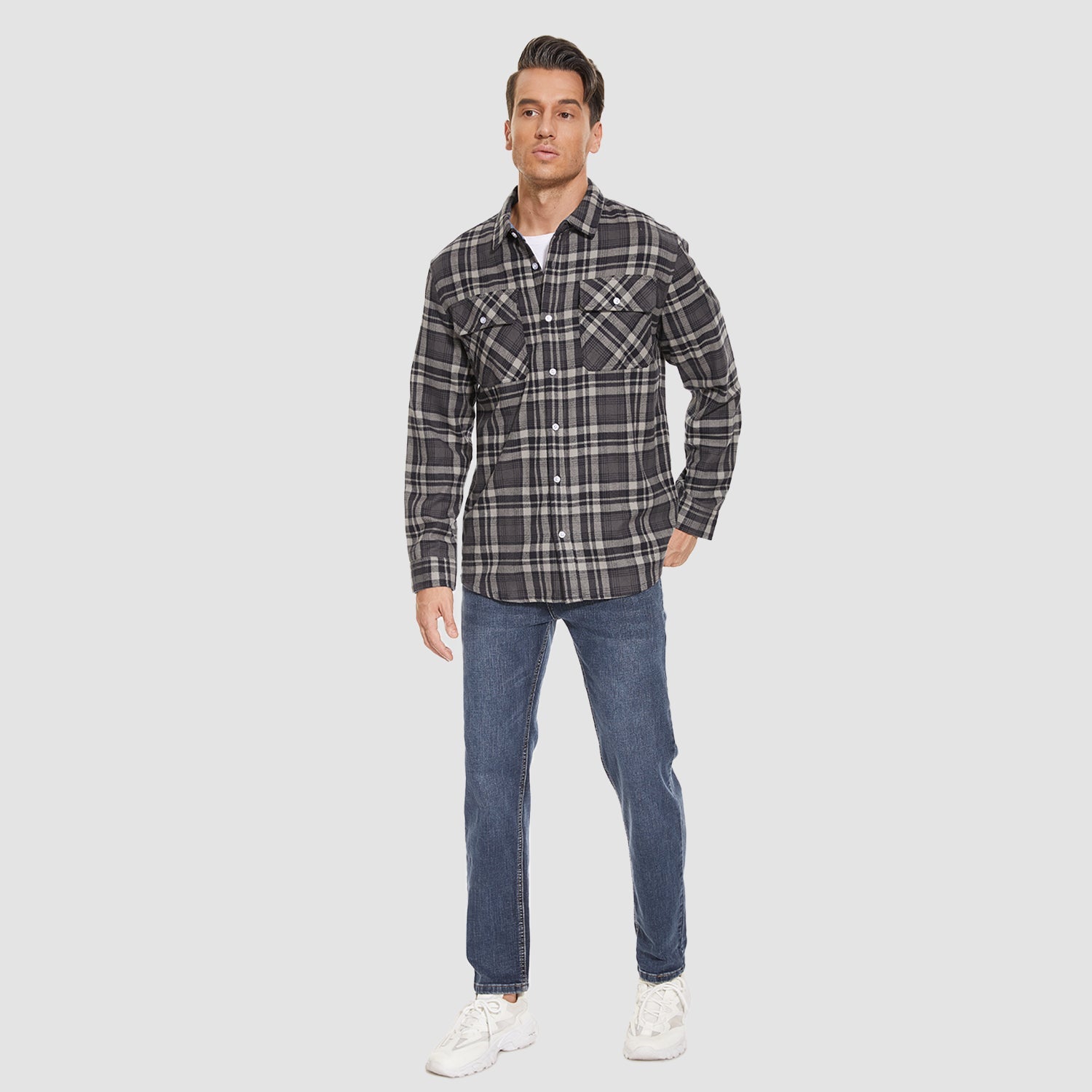 Herren - Langarmhemd - Baumwolle - Karierter Flanell im Casual Style - Bequem und Trendy
