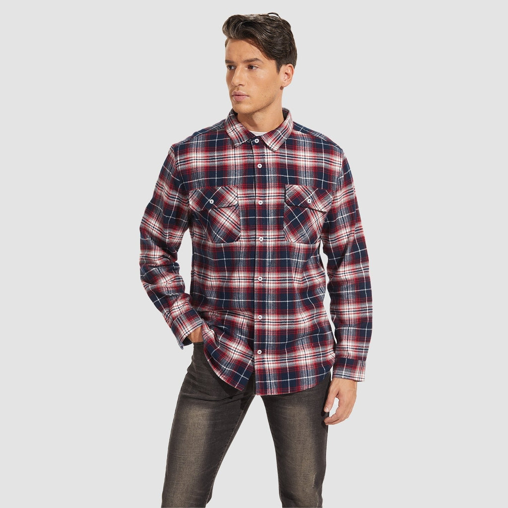 Herren - Langarmhemd - Baumwolle - Karierter Flanell im Casual Style - Bequem und Trendy