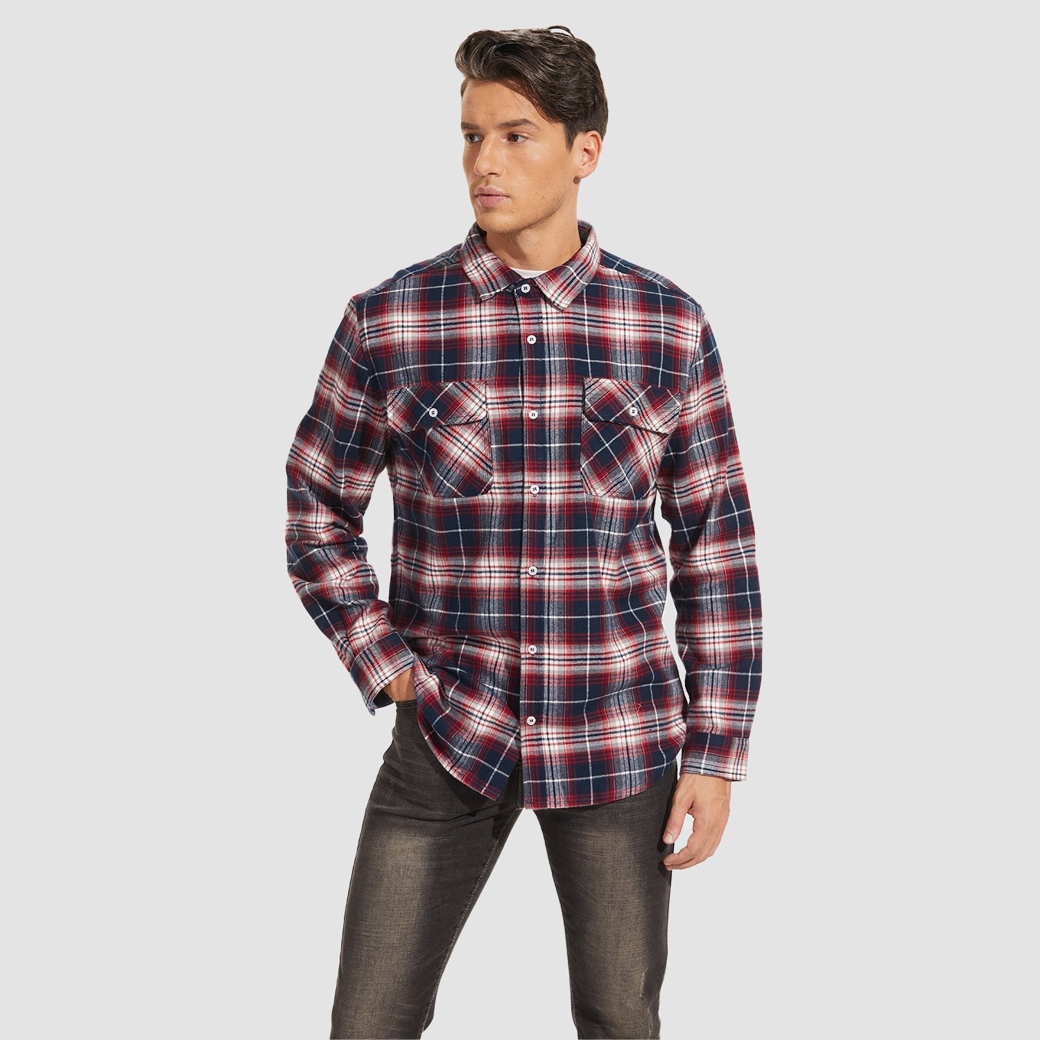 Herren - Langarmhemd - Baumwolle - Karierter Flanell im Casual Style - Bequem und Trendy