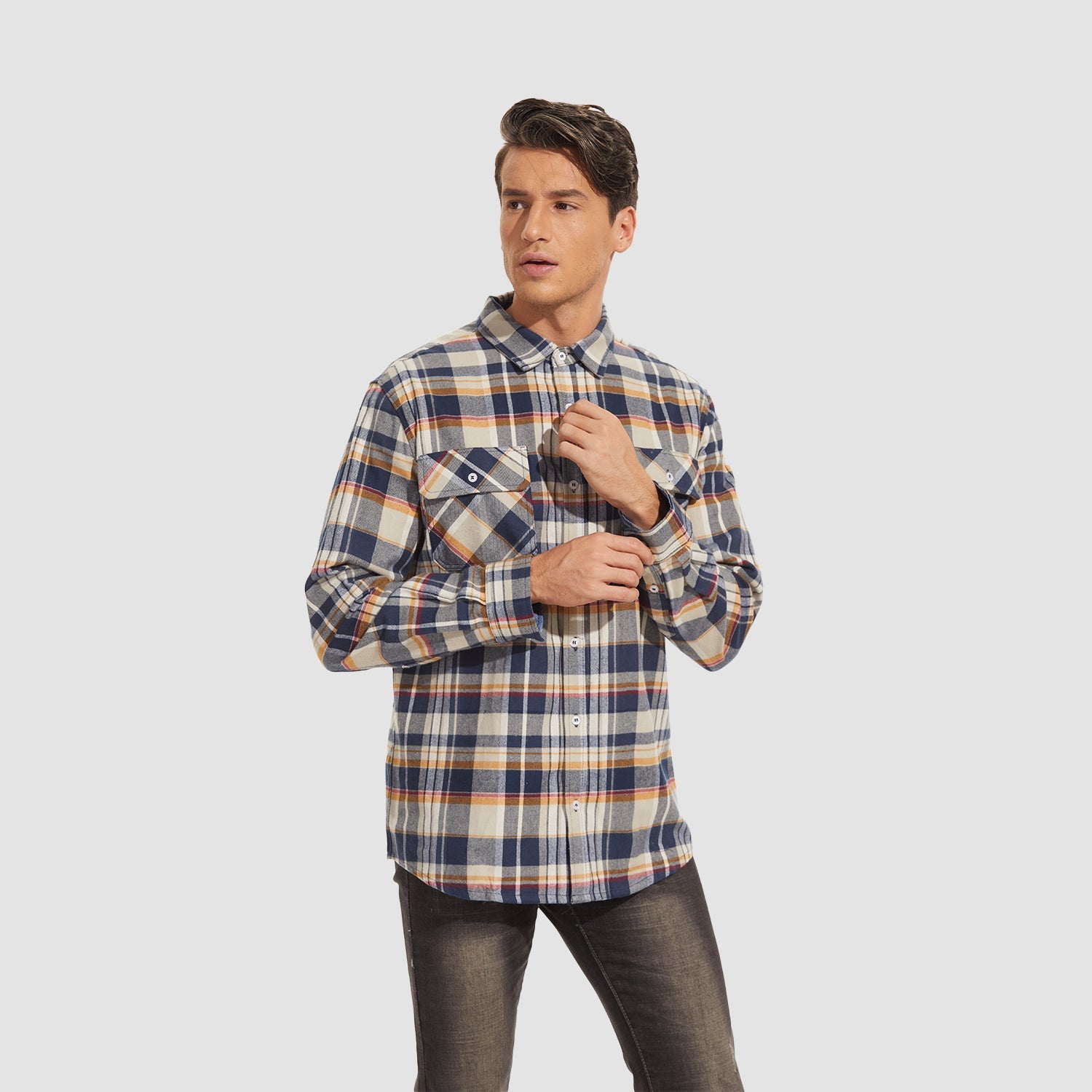 Herren - Langarmhemd - Baumwolle - Karierter Flanell im Casual Style - Bequem und Trendy