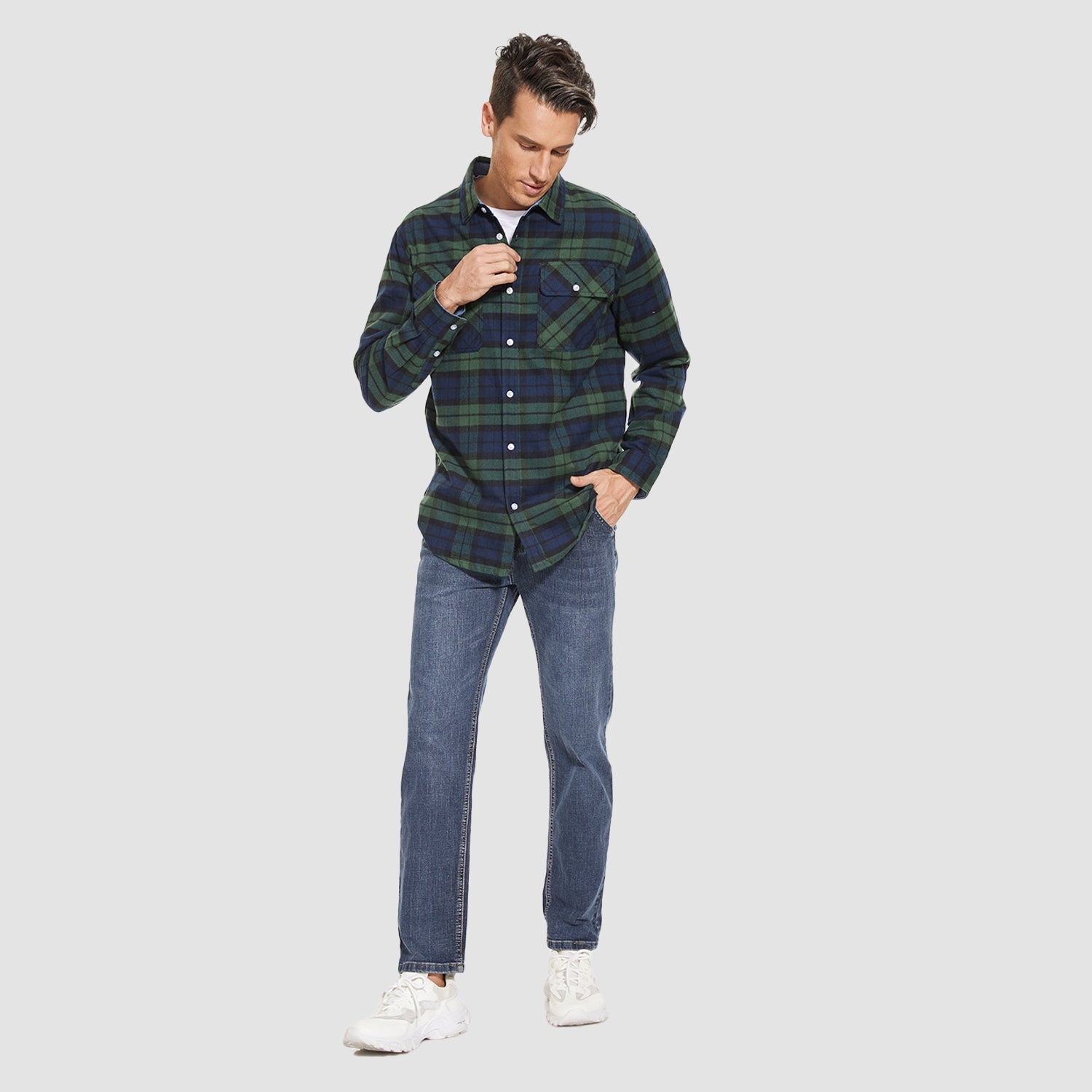 Herren - Langarmhemd - Baumwolle - Karierter Flanell im Casual Style - Bequem und Trendy