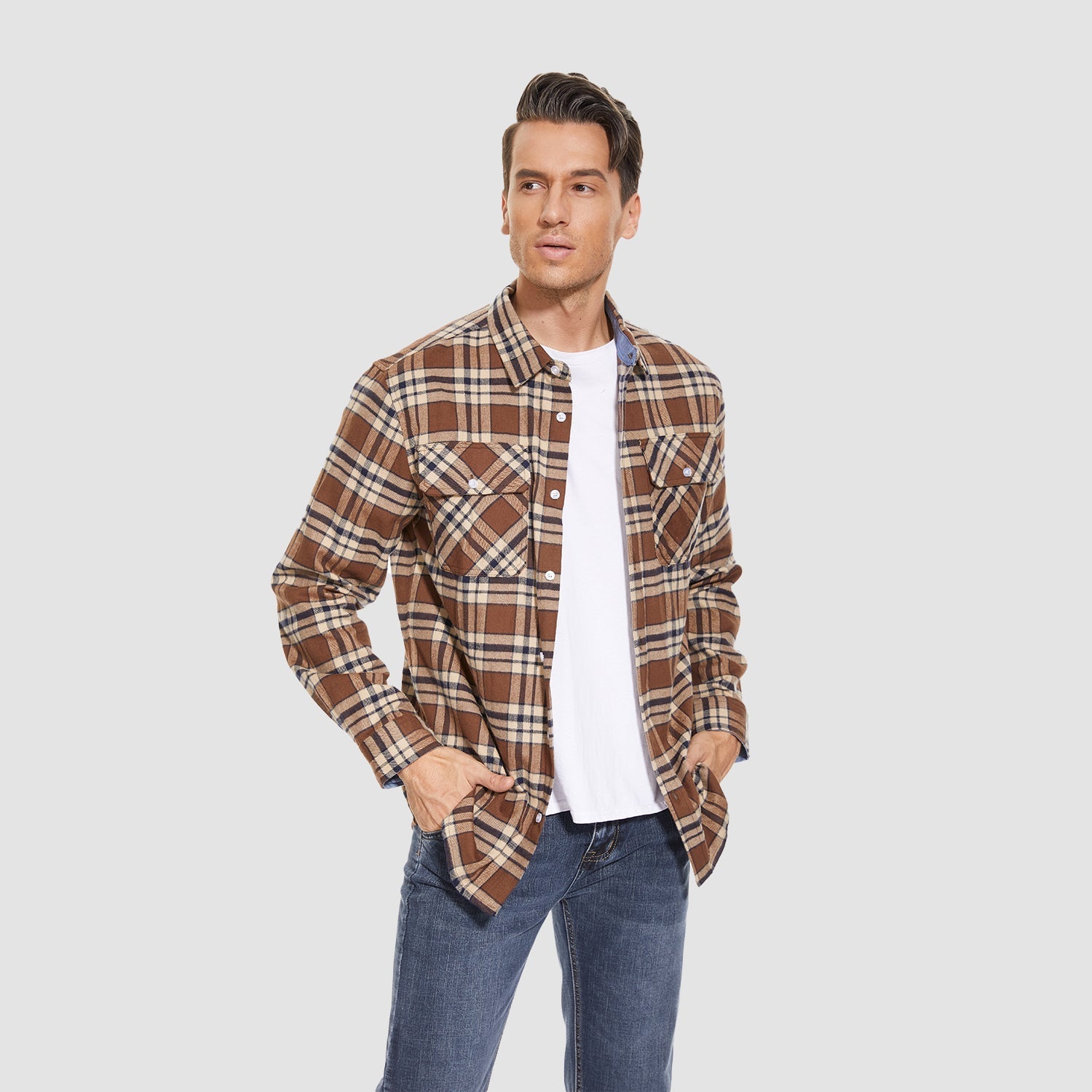 Herren - Langarmhemd - Baumwolle - Karierter Flanell im Casual Style - Bequem und Trendy