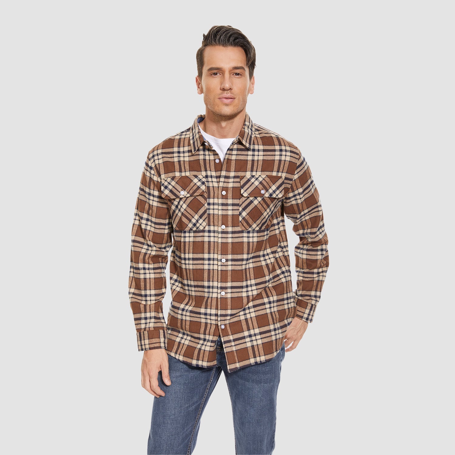Herren - Langarmhemd - Baumwolle - Karierter Flanell im Casual Style - Bequem und Trendy