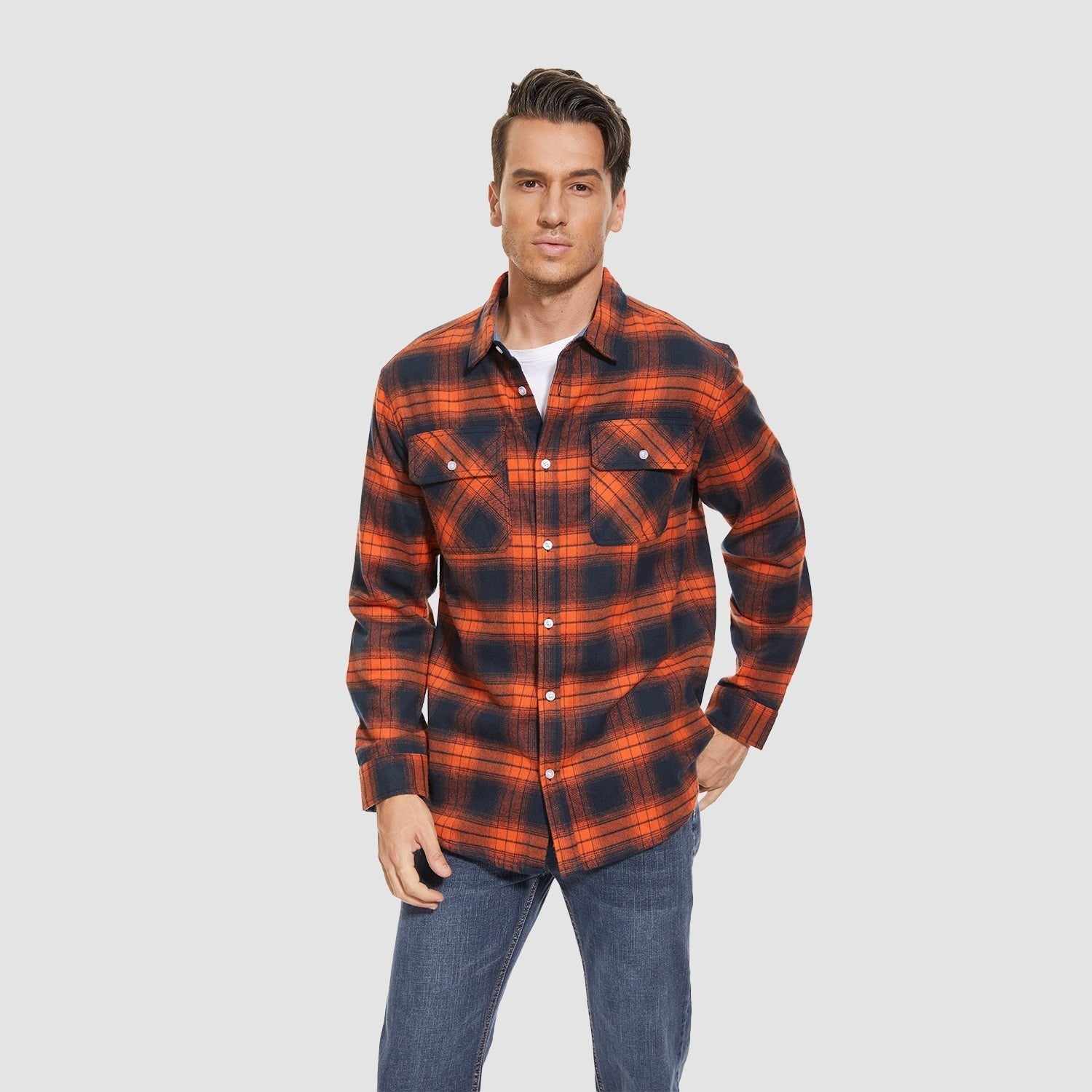 Herren - Langarmhemd - Baumwolle - Karierter Flanell im Casual Style - Bequem und Trendy