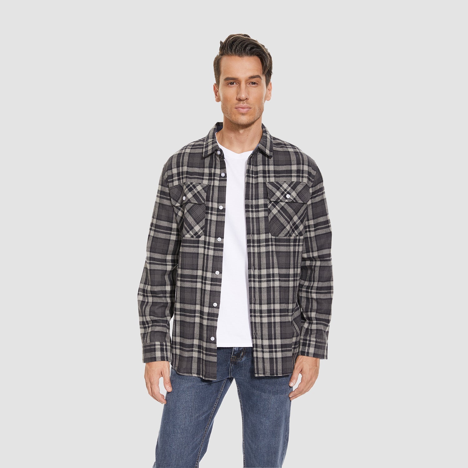 Herren - Langarmhemd - Baumwolle - Karierter Flanell im Casual Style - Bequem und Trendy