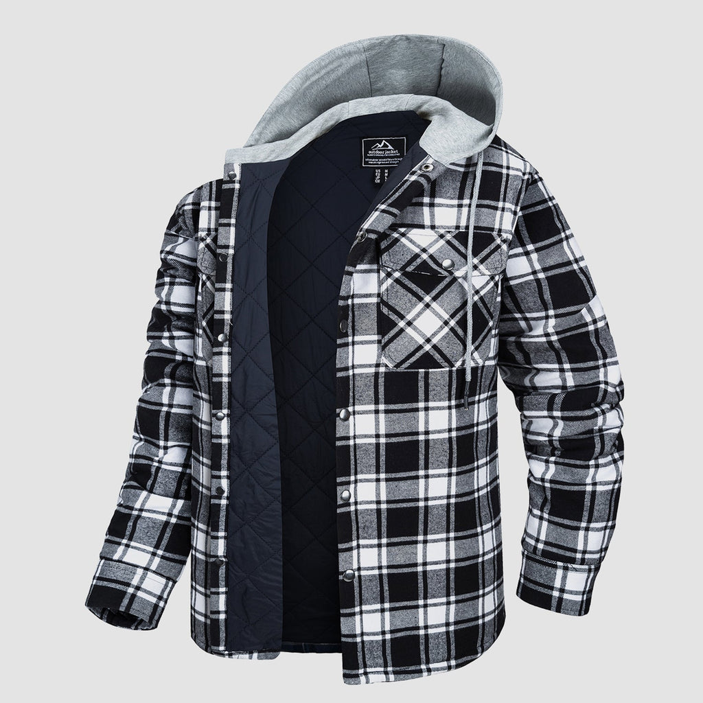 Herren - Gesteppte Flanelljacke mit Kapuze - Baumwolle - Warmes Design für Casual Outerwear