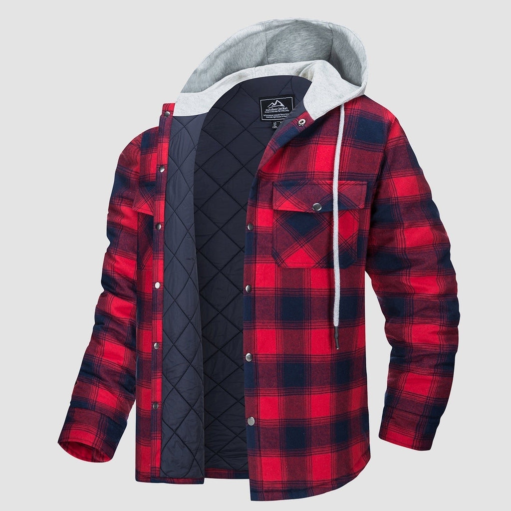 Herren - Gesteppte Flanelljacke mit Kapuze - Baumwolle - Warmes Design für Casual Outerwear