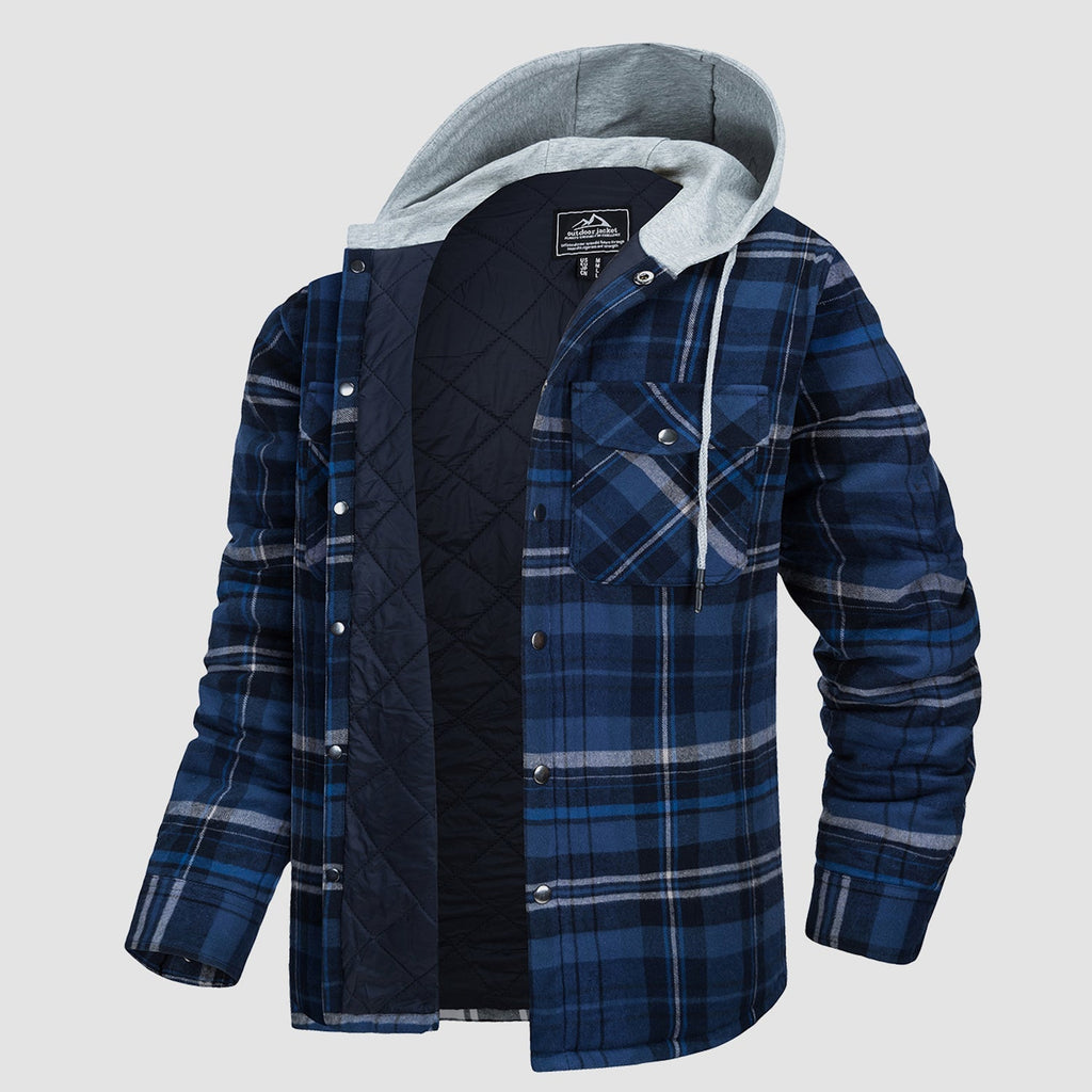 Herren - Gesteppte Flanelljacke mit Kapuze - Baumwolle - Warmes Design für Casual Outerwear