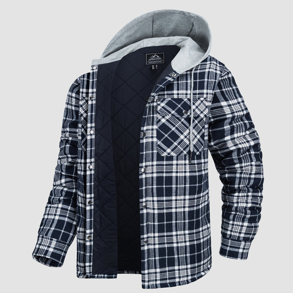 Herren - Gesteppte Flanelljacke mit Kapuze - Baumwolle - Warmes Design für Casual Outerwear