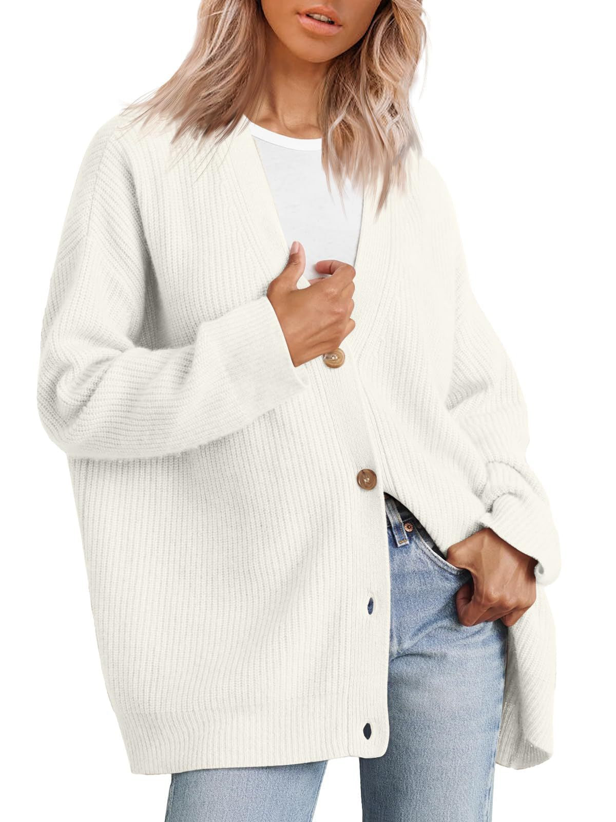 Damen - Strickjacke - Gestreiftes Strickdesign - Übergroße - Lässige Schicht für den täglichen Komfort