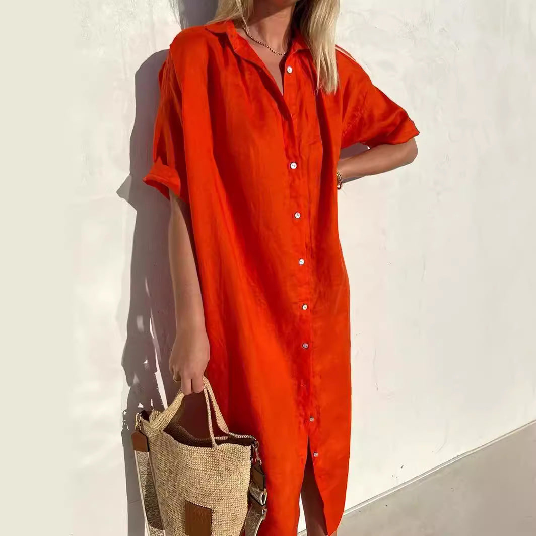 Damen - Lässiges Hemdkleid - Baumwolle-Leinen - Perfekt für jeden Anlass