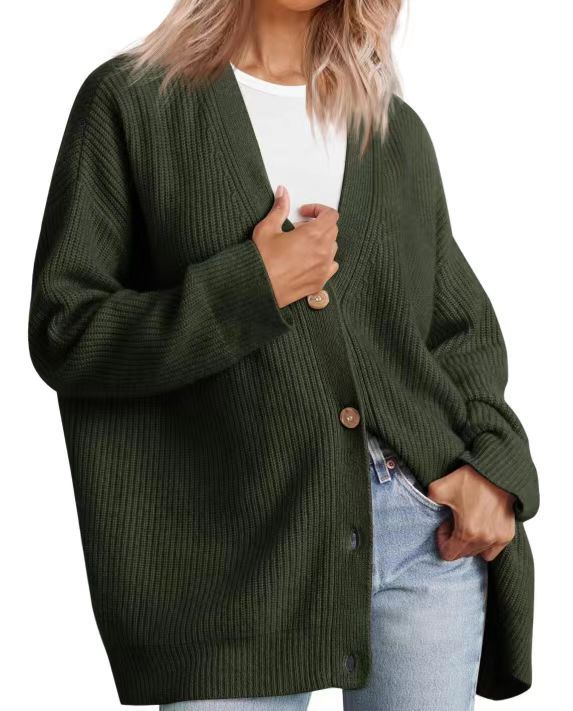 Damen - Strickjacke - Gestreiftes Strickdesign - Übergroße - Lässige Schicht für den täglichen Komfort