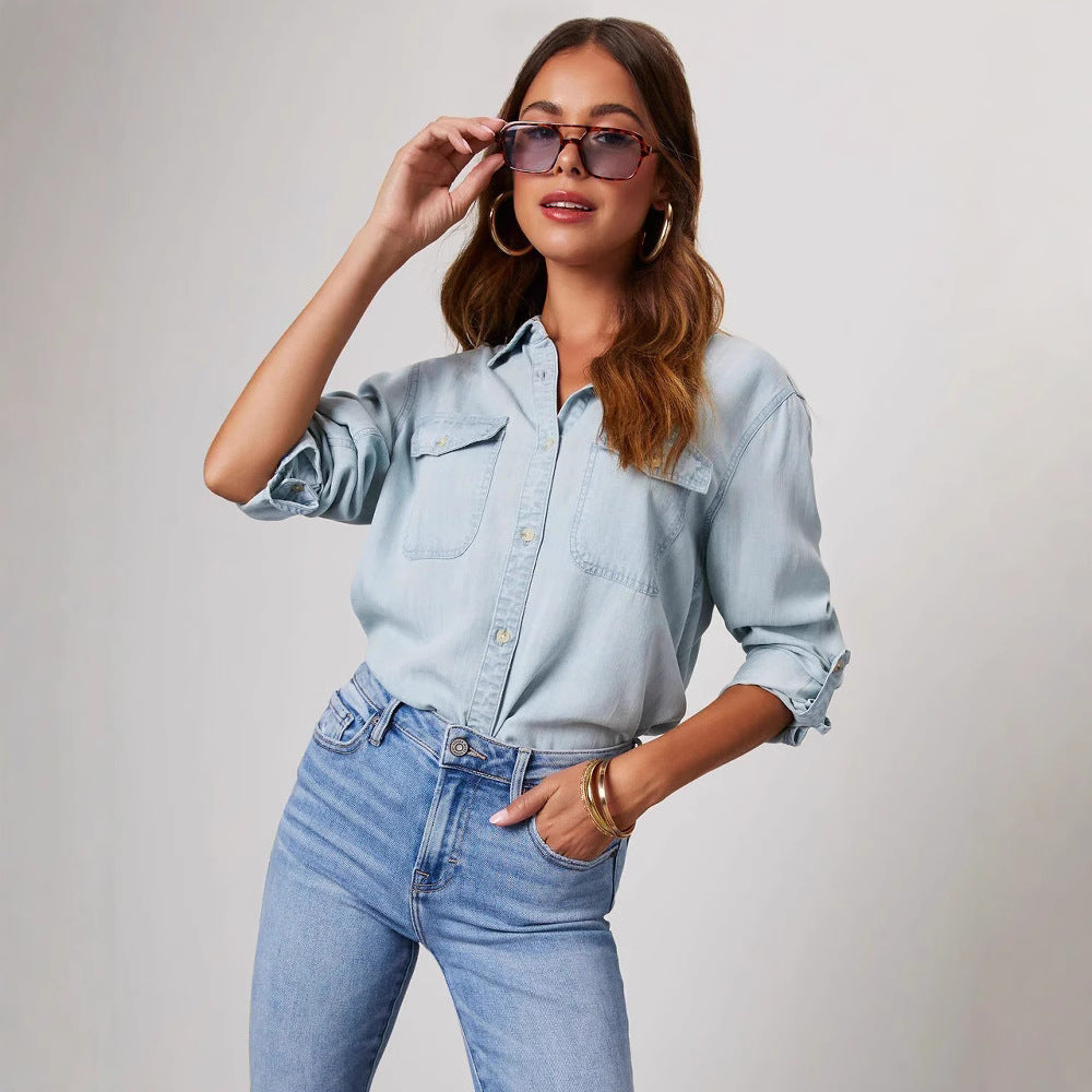 Damen - Übergrößes Hemd aus Vintage - Denim - Stilvolles Design für jeden Anlass - Trendige Mode