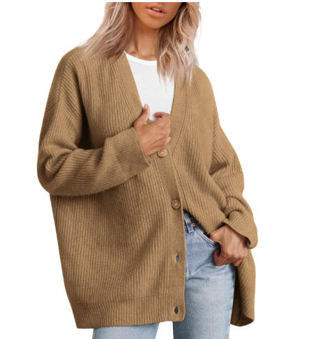 Damen - Strickjacke - Gestreiftes Strickdesign - Übergroße - Lässige Schicht für den täglichen Komfort