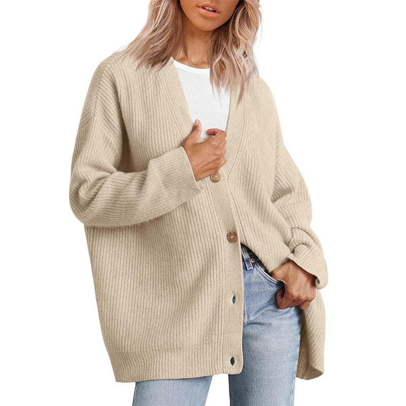 Damen - Strickjacke - Gestreiftes Strickdesign - Übergroße - Lässige Schicht für den täglichen Komfort