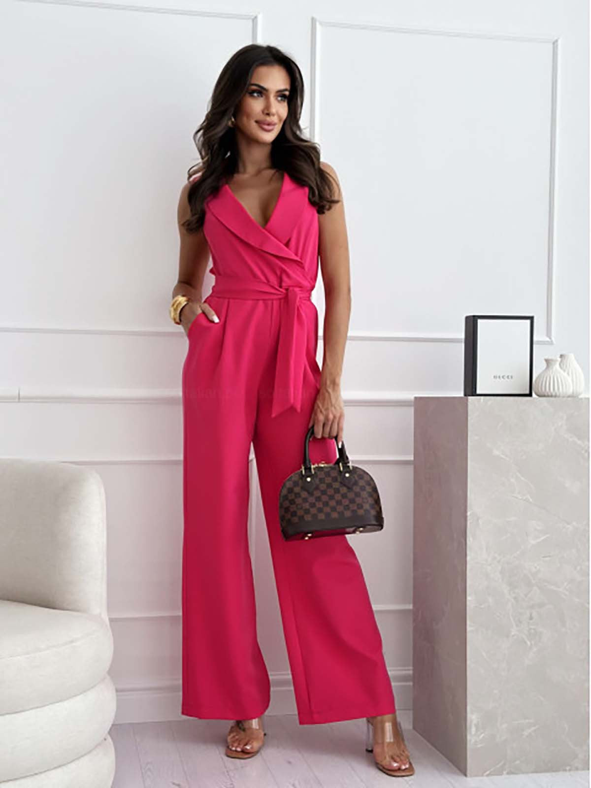 Damen - Ärmelloser Wickel-Overall - Taillengürtel - Eleganter, bequemer Stil für jeden Anlass