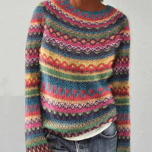 Damen - Winterpullover - Weiches Material  - Gemütlicher mehrfarbiger- Modischer Streifenlook