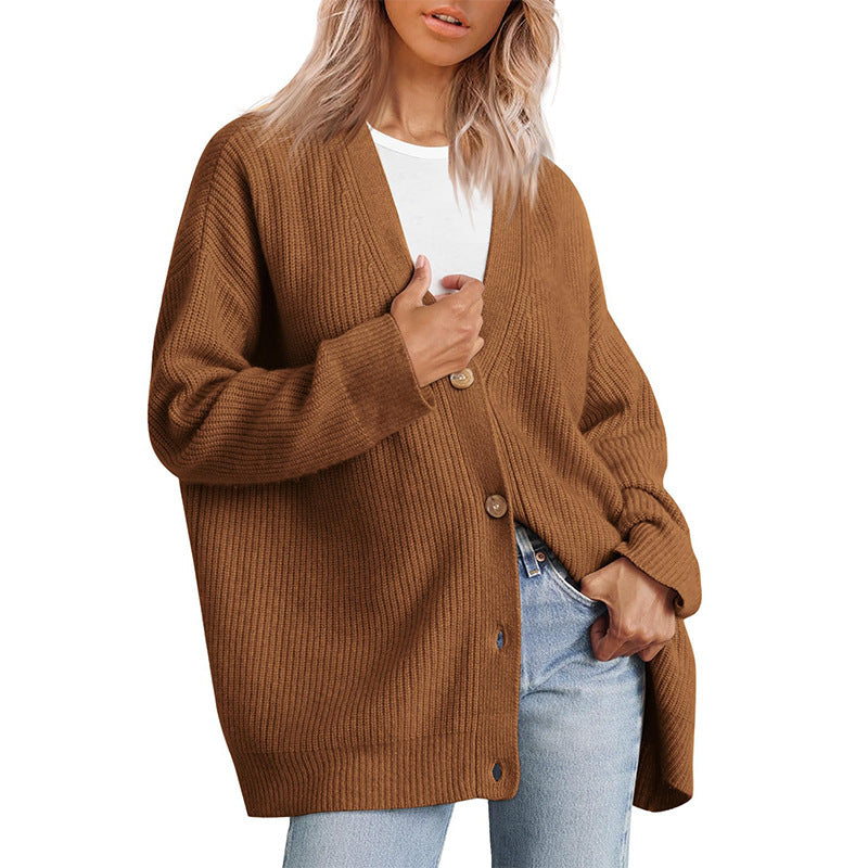 Damen - Strickjacke - Gestreiftes Strickdesign - Übergroße - Lässige Schicht für den täglichen Komfort