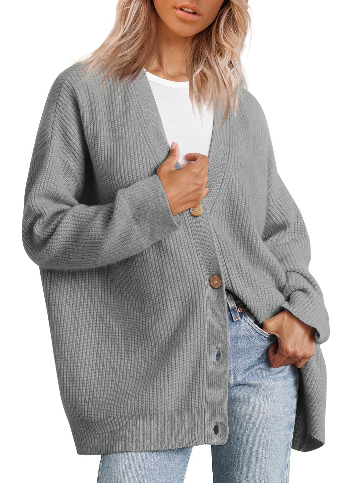 Damen - Strickjacke - Gestreiftes Strickdesign - Übergroße - Lässige Schicht für den täglichen Komfort