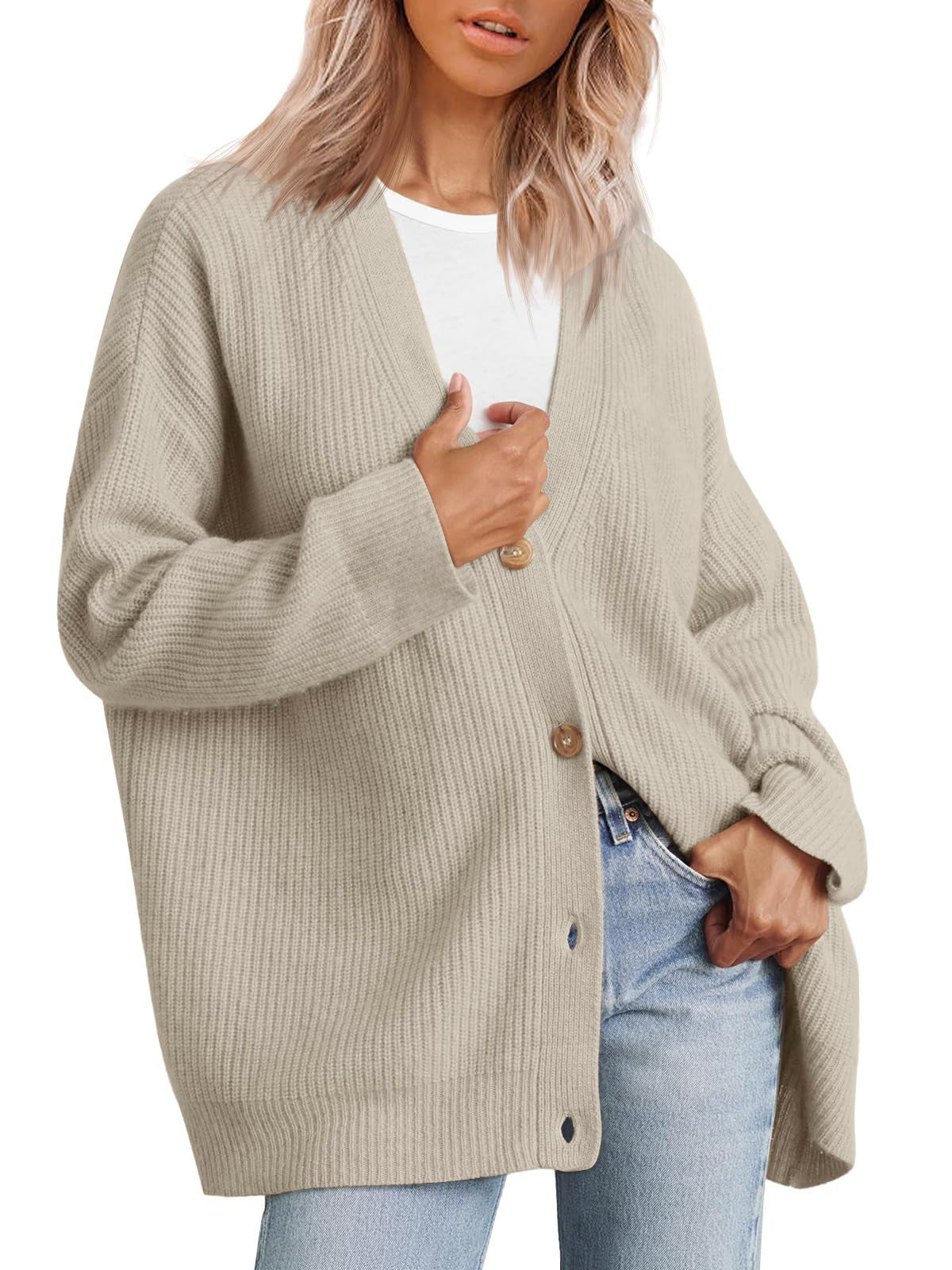 Damen - Strickjacke - Gestreiftes Strickdesign - Übergroße - Lässige Schicht für den täglichen Komfort