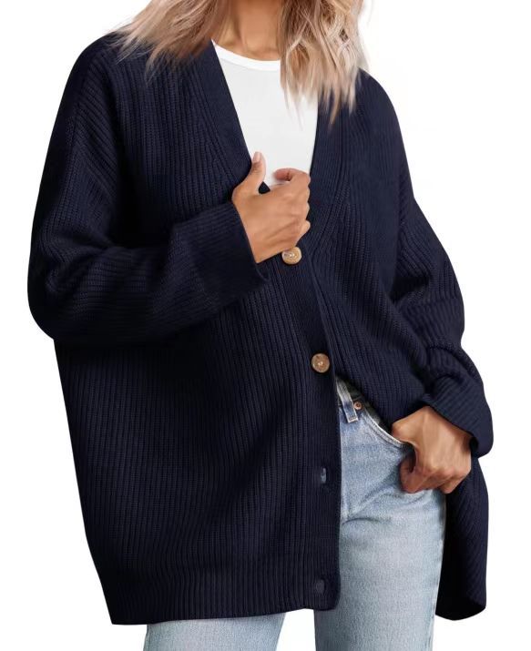 Damen - Strickjacke - Gestreiftes Strickdesign - Übergroße - Lässige Schicht für den täglichen Komfort
