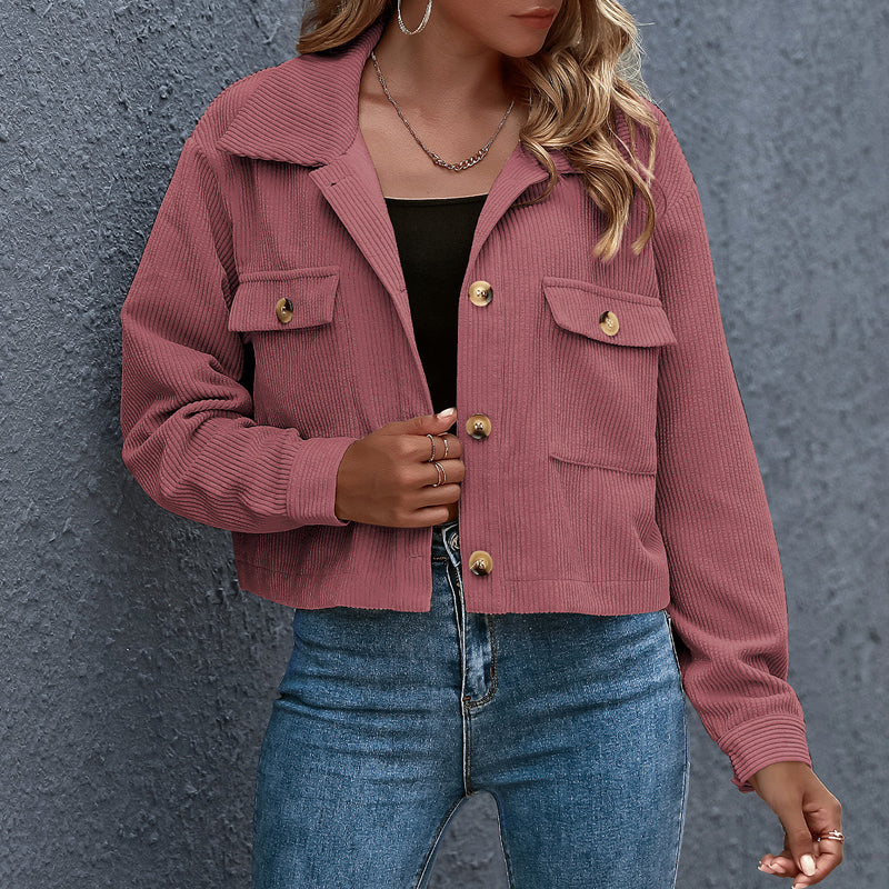Damen - Lässige Übergangsjacke - Cordmaterial - Knopfverschluss - Leicht & Stylisch für jeden Anlass