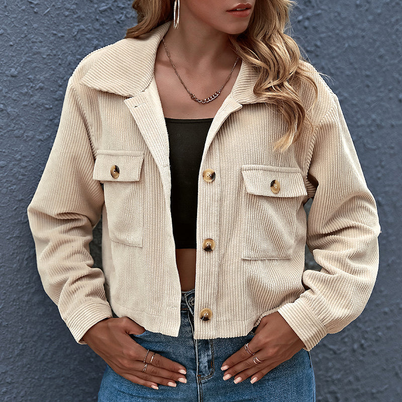 Damen - Lässige Übergangsjacke - Cordmaterial - Knopfverschluss - Leicht & Stylisch für jeden Anlass